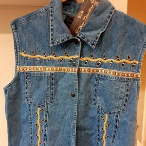 Womens Beaded Jean Vest L